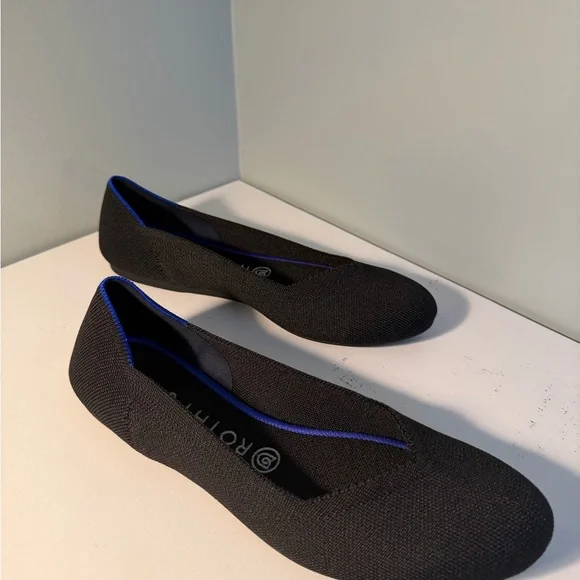 Rothy's Black Knit Ballet Flats with Subtle Blue Trim - Picture 3 of 6